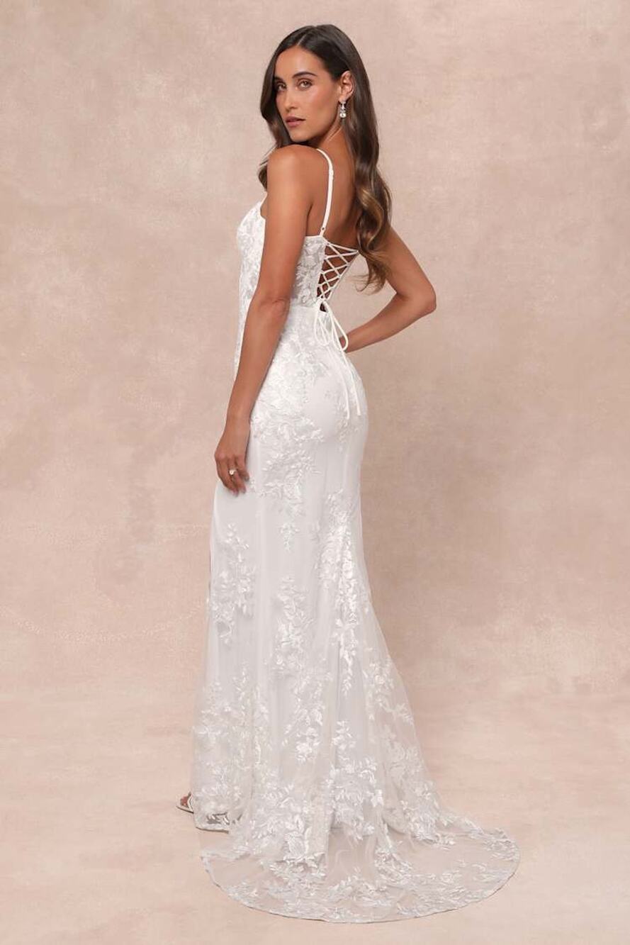 NWT Lulus Ethereal Elegance White Embroidered Lace-Up Maxi Dress Large